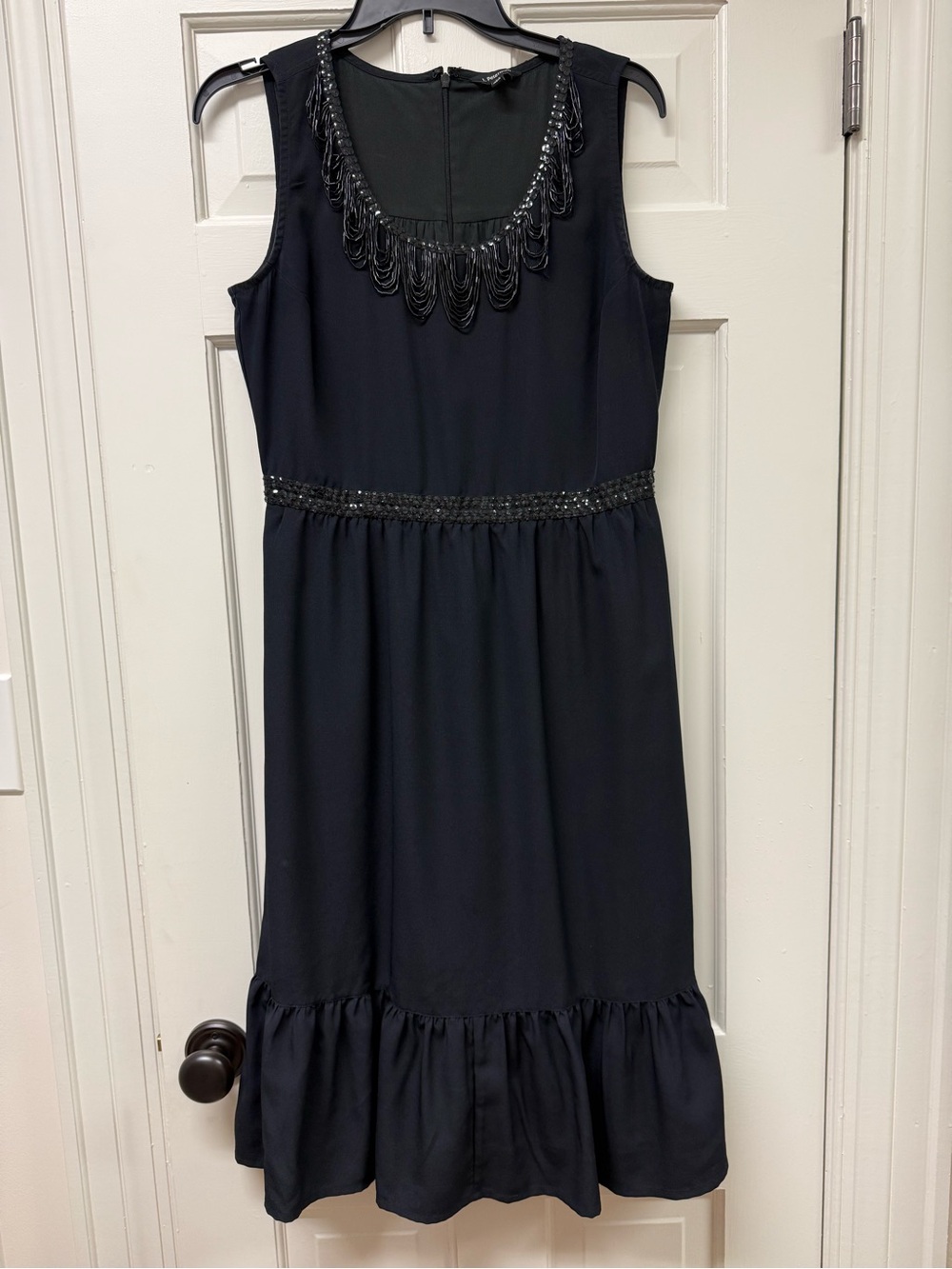 J. Peterman Black Sleeveless Beaded Neckline Dress